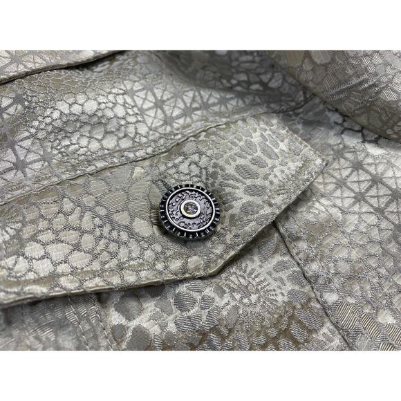 Chicos Jacket 1 Beige Animal Print Trucker Cropped Shiny Snake Skin Small - Picture 5 of 11